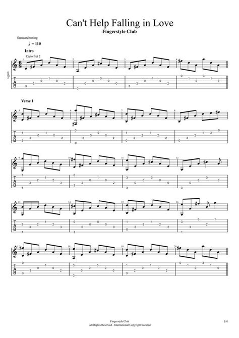 Elvis Presley Cant Help Falling In Love Fingerstyle Club By Fingerstyle Club Sheet Music