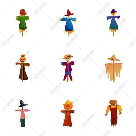 Happy Scarecrow Icon Set Harvest Scarecrow Set Png And Vector With