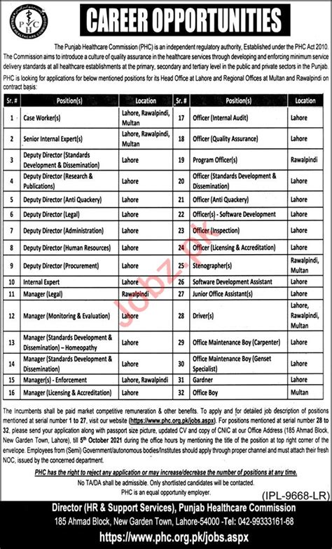 Punjab Healthcare Commission Phc Lahore Jobs Job