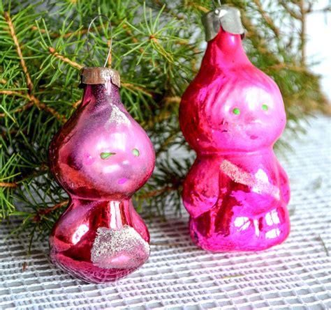 Vintage Christmas Figurine Pink Glass Ornament New Year Etsy