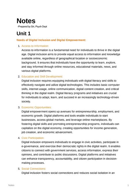 Vac Digital Empowerment Notes Notes Unit 1 Needs Of Digital Inclusion