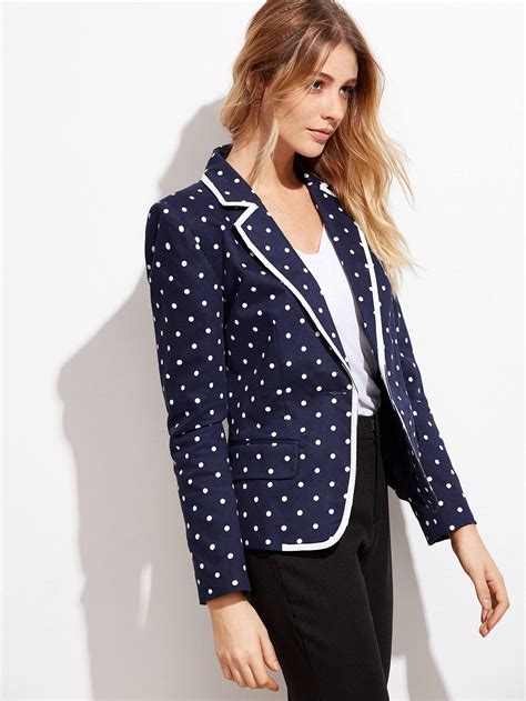 Polka Dot Print Contrast Binding Blazer Sheinsheinside