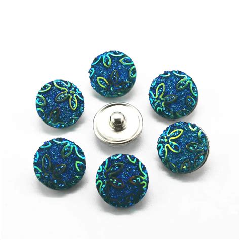 Hot Sale Pcs Blue Flower Snaps Button Jewelry Resin Snaps Charms Fit