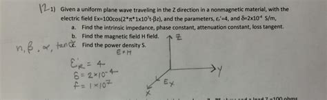 Solved Given A Uniform Plane Wave Traveling In The Z