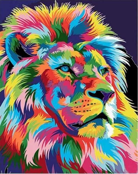 Diy Paint By Number Kit For Adults On Canvas Colorful Lion 40x50cm