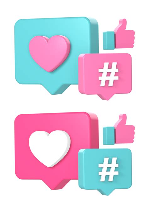 simple 3d social media love and hand like with hashtag icon