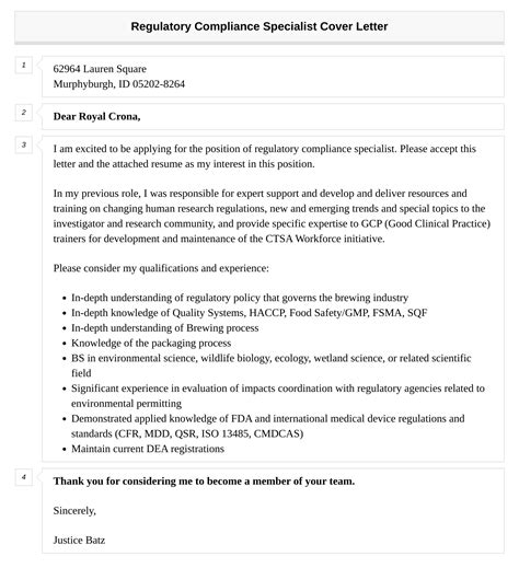 Regulatory Compliance Specialist Cover Letter Velvet Jobs