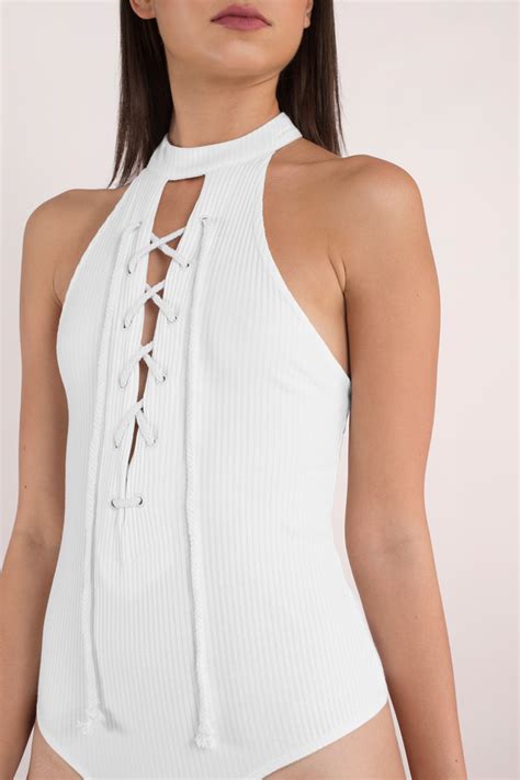 White Bodysuit Lace Up Bodysuit Racerback Bodysuit 15 Tobi Us