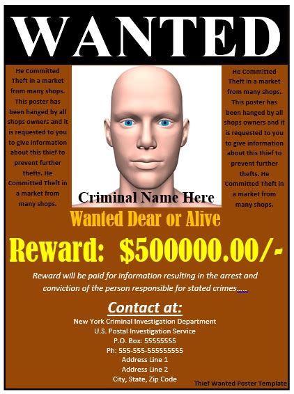 Fbi Wanted Poster Template