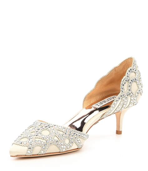 Badgley Mischka Ginny Satin And Suede Jeweled Dorsay Pumps Dillards