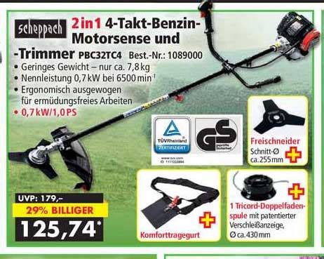 Scheppach 2 In 1 4 Takt Benzin Motorsense Und Trimmer PBC32TC4 Angebot