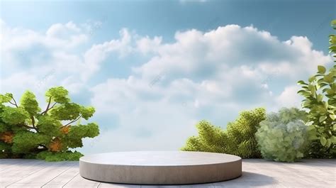 D Rendering Of A Product Display Podium With A Serene Nature Garden