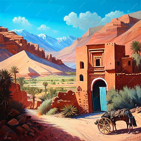 Premium Photo | Painting of a horse drawn carriage in front of a desert ...