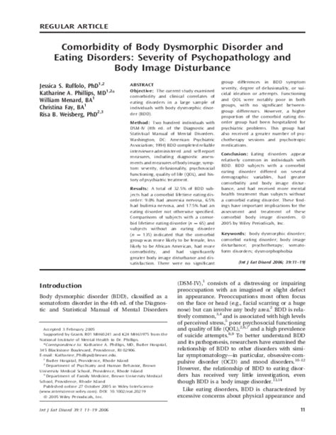 Pdf Comorbidity Of Body Dysmorphic Disorder And Eating Disorders Severity Of Psychopathology