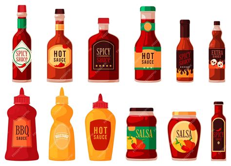 Premium Vector Set Of Bottles With Hot Sauce Dressing Spicy Seasoning For Your Dishes