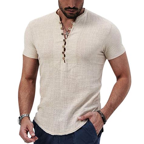 Herren Leinen Langarm Hemden Locker Freizeit Hemd Bluse Top Oberteile