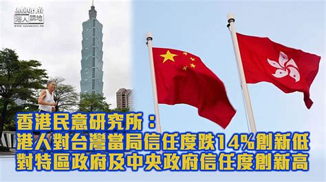 【民調結果】民研：港人對台灣當局信任度下跌14 創新低 對特區政府及中央政府信任度創新高 焦點新聞 港人講地