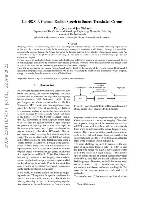 Libris2s A German English Speech To Speech Translation Corpus Deepai