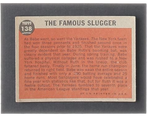 The Famous Slugger 1962 Topps 138 Babe Ruth Special 4 Pristine Auction