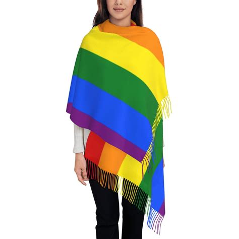 Fashion Gay Pride Lgbt Rainbow Flag Tassel Scarf Women Winter Fall Warm Shawls Wraps Female