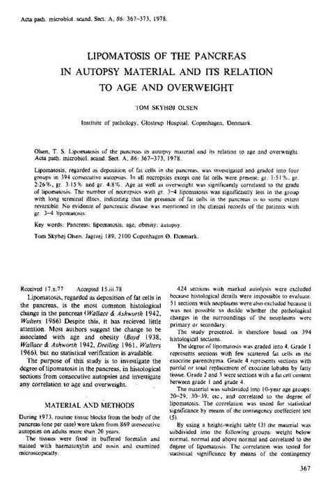 PDF Lipomatosis Of The Pancreas In Autopsy Material And Its Relation