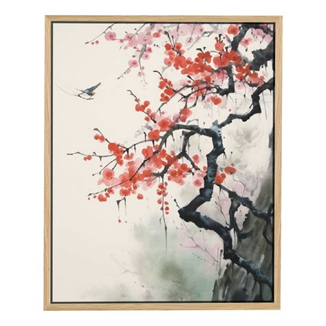 Nawypu Framed Canvas Print Wall Art Japanese Style Cherry Blossoms On