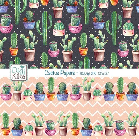 Cactus Digital Papers Succulent Scrapbook Paper Mint Cactus Etsy