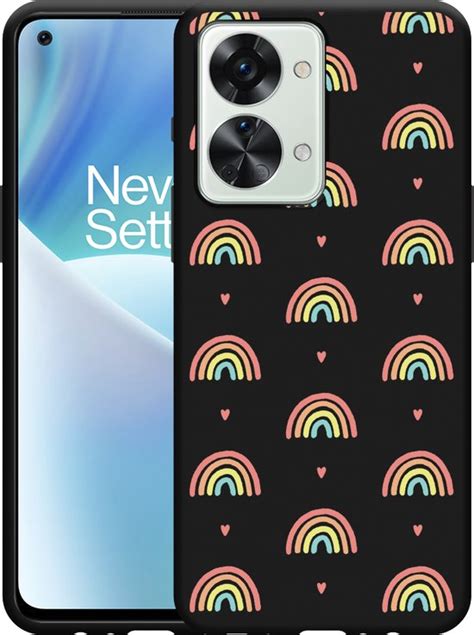 Cazy Hoesje Zwart Geschikt Voor Oneplus Nord T Regenboog Patroon Bol