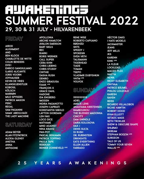 Awakenings Summer Festival Drops Full Lineup For 2022 Edition Edm