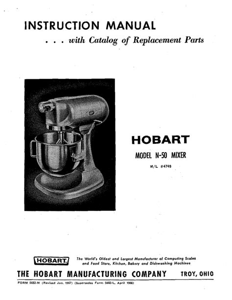 Hobart N50 Mixer Parts Manual