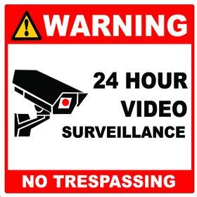 Warning 24 Hour Video Surveillance No Trespassing Sign 29x29cm 2 Pack