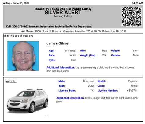 Texas Alerts On Twitter Active Silver Alert For James Gilmer From