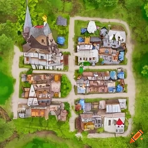 Top Down View Of A Fantasy Riverside Village On Craiyon