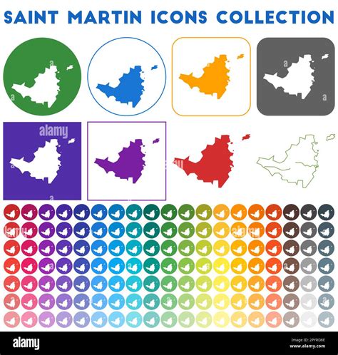 Saint Martin Icons Collection Bright Colourful Trendy Map Icons Modern Saint Martin Badge With