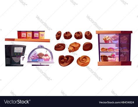 Bakery Shop Interior Inside Cartoon Set Royalty Free Vector