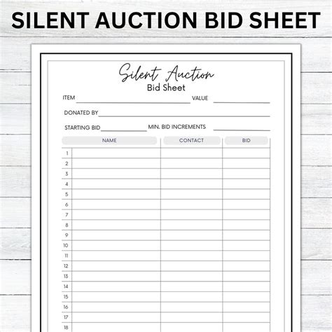 Editable Silent Auction Bid Sheet Silent Auction Sign Up Sheet