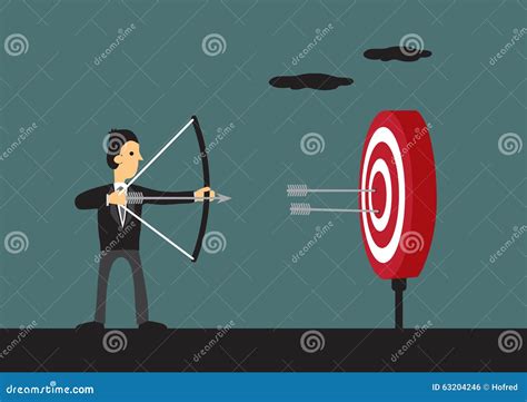 Businessman Hits Bullseye On Target Vector Cartoon Illustration Stock