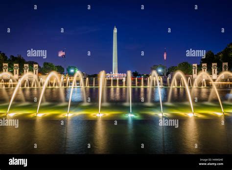 Fountains at the National World War II Memorial and the Washington ...