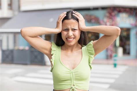 Premium Photo Pretty Hispanic Woman Feeling Stressed Worried Anxious