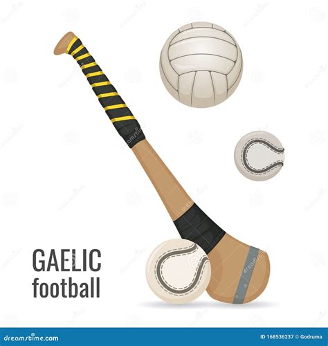 Gaelic Football Club And Balls Icon Set Irish Football Sport Equipment