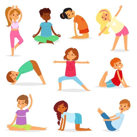 Yoga niños vector yogur niño entrenamiento carácter deporte ejercicio