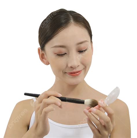 Beautiful Woman Holding Cosmetic Products Makeup Brush In Hand Beauty