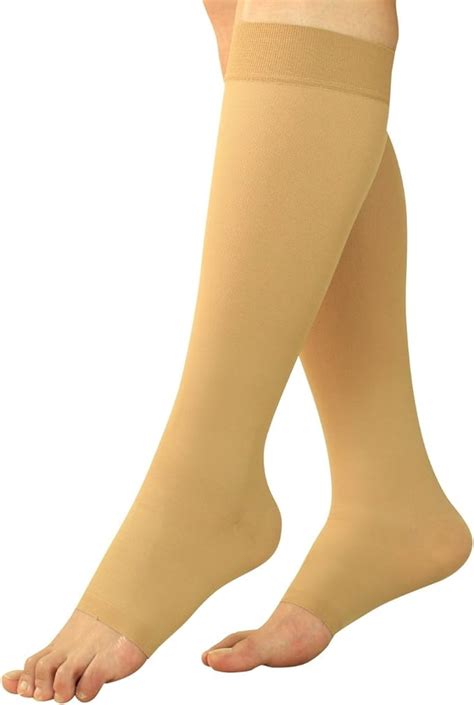 Maternity Compression Stockings Pregnancy Tights And Leggings Knee High Open Toe Beige Large