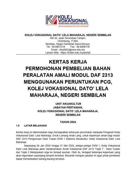 Template Kertas Kerja Permohonan Peruntukan And Pembelian