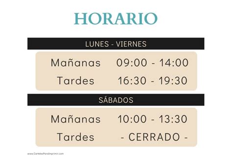 Cartel Horario Tienda Para Imprimir