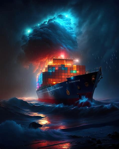 Premium AI Image Merchant Ship Container Cargo Ship In The Ocean