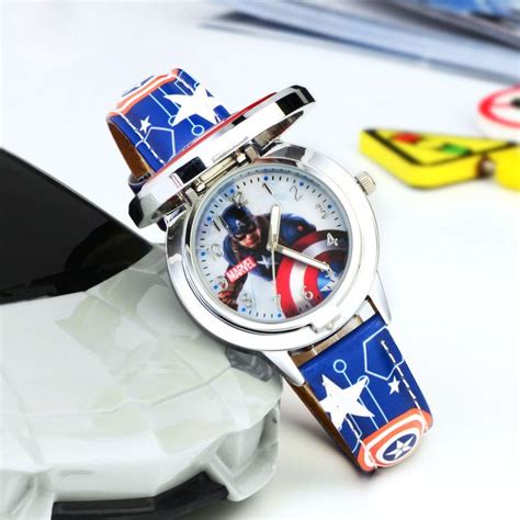 Children Cartoon Captain America Shield Watch Boys Kids Quartz ...