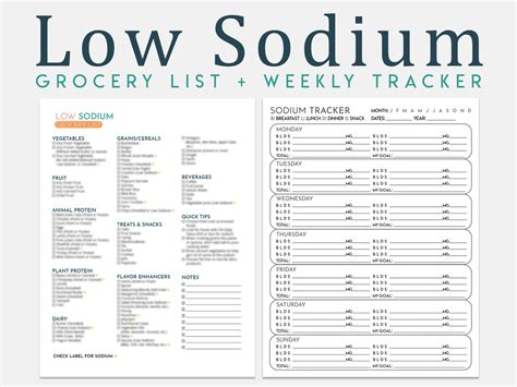 Low Sodium Diet Grocery List Weekly Tracker, Kidney Friendly Food List ...