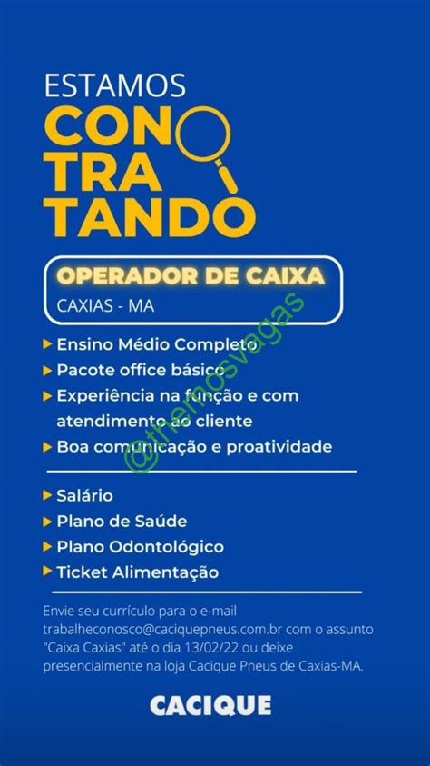 Operador De Caixa Caxias MA 01 Vaga S Themos Vagas Empregos