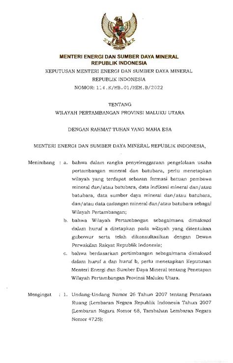 Keputusan Menteri Energi Dan Sumber Daya Mineral No 114 K MB 01 MEM B